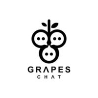 combinación de uvas de frutas y mensaje de chat con un estilo minimalista plano en fondo blanco, diseño de logotipo vectorial de plantilla editable vector