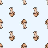 Seamless pattern. Doodle style hand drawn. Nature, animals and elements. Vector illustration. Beige mushrooms on a light blue background.