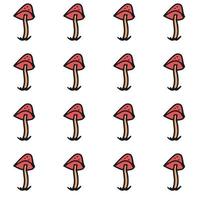 Seamless pattern. Doodle style hand drawn. Nature, animals and elements. Vector illustration. Red fly agarics on a white background.