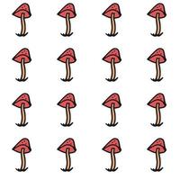 Seamless pattern. Doodle style hand drawn. Nature, animals and elements. Vector illustration. Red fly agarics on a white background.