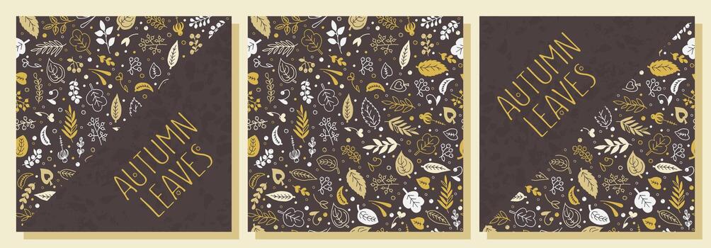 Abstract background with autumn leaves and berries. Vector illustration. A pattern, a banner with an inscription. Set.