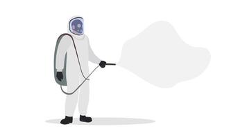 A man in a white suit with a spray gun vector