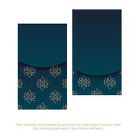 Blue gradient business card with abstract gold pattern for your business. vector