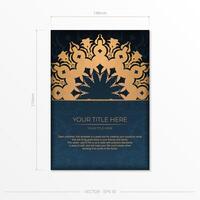 Dark blue postcard template with abstract mandala ornament. Elegant and classic elements are great for decorating. Vector illustration.