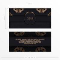 Black luxury invitation card design with gold vintage ornament. Can be used as background and wallpaper. Elegant and classic vector elements ready for print and typography.