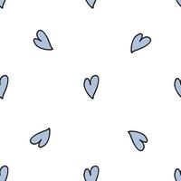 Seamless pattern. Doodle style hand drawn. Nature, animals and elements. Vector illustration. Blue hearts on a white background.