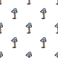 Seamless pattern. Doodle style hand drawn. Nature, animals and elements. Vector illustration. Blue fly agarics on a white background.