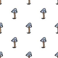 Seamless pattern. Doodle style hand drawn. Nature, animals and elements. Vector illustration. Blue fly agarics on a white background.