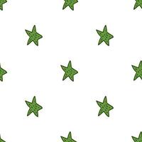 Seamless pattern. Doodle style hand drawn. Nature elements. Vector illustration. Green stars on a white background.