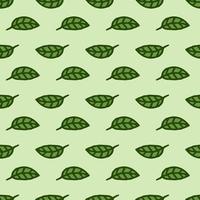 Seamless pattern. Doodle style hand drawn. Nature elements. Vector illustration. Green leaves on a green background.