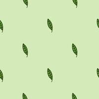 Seamless pattern. Doodle style hand drawn. Nature elements. Vector illustration. Green leaves on a green background.