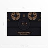 Black luxury invitation card design with gold vintage ornament. Can be used as background and wallpaper. Elegant and classic vector elements ready for print and typography.