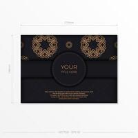 Black luxury invitation card design with gold vintage ornament. Can be used as background and wallpaper. Elegant and classic vector elements ready for print and typography.