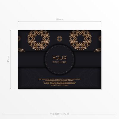 Black luxury invitation card design with gold vintage ornament. Can be used as background and wallpaper. Elegant and classic vector elements ready for print and typography.