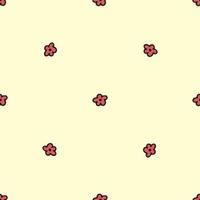 Seamless pattern. Doodle style hand drawn. Nature, animals and elements. Vector illustration. Red flowers on a light yellow background.