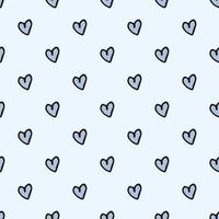 Seamless pattern. Doodle style hand drawn. Nature, animals and elements. Vector illustration. Blue hearts on a light blue background.
