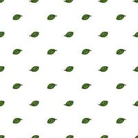 Seamless pattern. Doodle style hand drawn. Nature elements. Vector illustration. Green leaves on a white background.