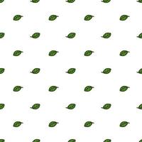 Seamless pattern. Doodle style hand drawn. Nature elements. Vector illustration. Green leaves on a white background.