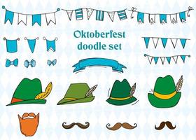 Oktoberfest 2022 - Beer Festival. Hand-drawn Doodle Elements. German Traditional holiday. Octoberfest, Craft Beer. Blue-white rhombus. Set of elements. vector