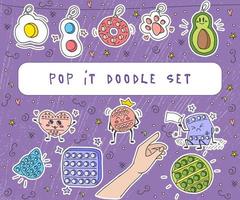 Anti-stress game for kids. Pop it. Popit. Simple Dimple. Vector Illustration. Doodle set. Hand drawn.