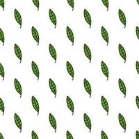 Seamless pattern. Doodle style hand drawn. Nature elements. Vector illustration. Green leaves on a white background.