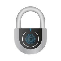 Gray padlock with fingerprint scanner. A modern lock is opened with a fingerprint. Isolated. Vector. vector