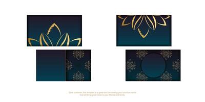 Blue gradient business card with Indian gold pattern for your personality. vector