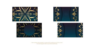 Blue gradient business card with Indian gold pattern for your brand. vector