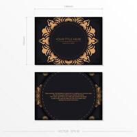 Ready-made postcard design with abstract vintage mandala ornament. Black-gold luxurious colors. Can be used as background and wallpaper. vector