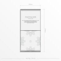 lujosa plantilla de tarjeta de invitación rectangular blanca con adornos indios antiguos. elementos vectoriales elegantes y clásicos listos para impresión y tipografía. vector