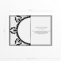 Luxurious white rectangular postcard template with vintage abstract mandala ornament. Elegant and classic vector elements are great for decoration.
