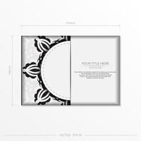 Luxurious white rectangular postcard template with vintage abstract mandala ornament. Elegant and classic vector elements are great for decoration.