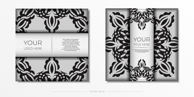 Luxurious white square postcard template with vintage indian mandala ornament. Elegant and classic vector elements ready for print and typography.