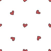 Seamless pattern. Doodle style hand drawn. Nature, animals and elements. Vector illustration. Red hearts on a white background.