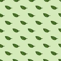 Seamless pattern. Doodle style hand drawn. Nature elements. Vector illustration. Green leaves on a green background.