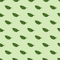 Seamless pattern. Doodle style hand drawn. Nature elements. Vector illustration. Green leaves on a green background.