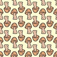 Seamless pattern. Doodle style hand drawn. Nature, animals and elements. Vector illustration. Beige mushrooms on a light yellow background.