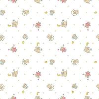 Seamless pattern. Feline seamless pattern. Funny cats in doodle style. A cat with a banana, a ballerina in a pink dress, in swimming trunks with a rubber duck and fish. vector