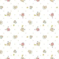 Seamless pattern. Feline seamless pattern. Funny cats in doodle style. A cat with a banana, a ballerina in a pink dress, in swimming trunks with a rubber duck and fish. vector