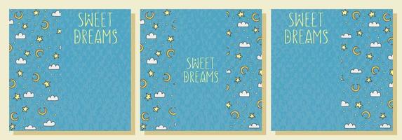 Abstract background with night sky. Sweet dreams. Good night. Stars, moon, clouds on a blue background. Postcard, card, banner. Set. vector