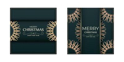 Two christmas cards with gold and green designs vector