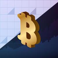 Bitcoin sign in isometric illustration. Background with financial charts. Analytics, business or financial exchange trading concept. Neon colors. Vector. vector