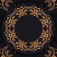Golden round frame with floral pattern on black background vector