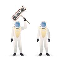 The astronaut in a protective suit. The astronaut is holding a colonization sign in his hands. Suitable for space flight theme. Isolated. . vector