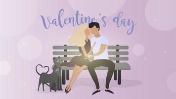 Valentine's day banner. Pink poster. Loving couple cuddling at the stand. vector