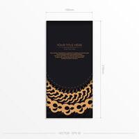 Dark black gold invitation card template with white Indian ornaments. Elegant and classic elements ready for print and typography. illustration. vector