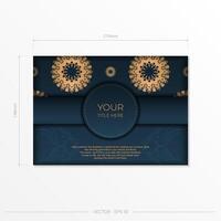 Dark blue invitation card template with Indian ornament. Elegant and classic vector elements ready for print and typography.