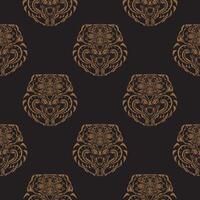 A seamless pattern with a golden lion on a black background vector