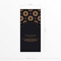 Dark black gold postcard template with white abstract ornament. Elegant and classic elements ready for print and typography. Vector illustration.