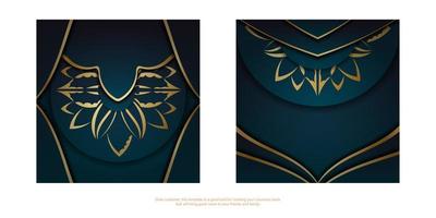 Greeting flyer template with gradient blue color with luxurious gold pattern prepared for typography. vector